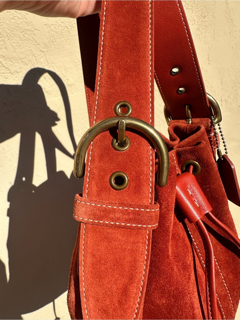 Coach Rust Orange Suede Drawstring Crossbody Bag - Picture 6 of 9